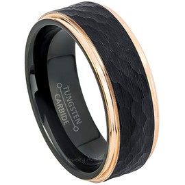 Jewelry Avalanche 2-Tone Hammered Tungsten Wedding Ring 8mm Black IP Tungsten Carbide Ring Anniversary Band - s8.5