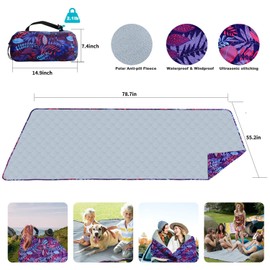 Outdoor Waterproof Blanket Nylon Fleece Picnic Mat – Extra Large 79"x55" Water Resistant Foldable Camping Blanket with Carry Tote for Stadiums Beach Hiking Traveling Festivals Park