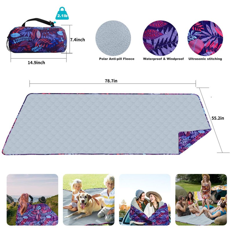 Outdoor Waterproof Blanket Nylon Fleece Picnic Mat – Extra Large