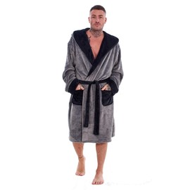 Keanu KM183-GB-LXL - Mens Contrast Hooded Gown - Grey/Black - L/XL
