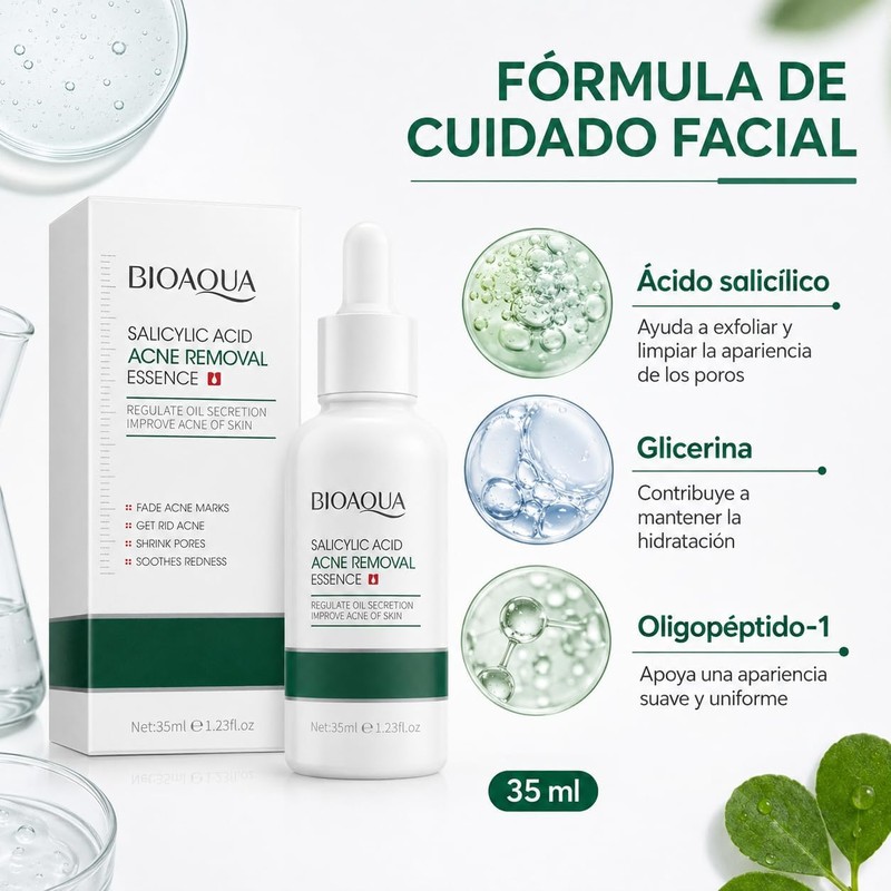 BIOAQUA Sérum Facial con Ácido Salicílico, 35 ml, para Acné,
