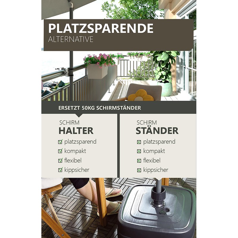 Menz Parasol Holder Balcony Railing – Stainless Steel Umbrella Holder