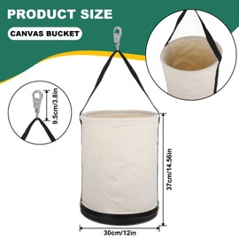 Utility Canvas Bucket 15" x 12" All Purpose Truck Tool Bucket Bag Organizer with Plastic Bottom Metal Hook for Store Work Tool Accessory, Load Capacity up to 150 Lbs