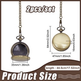 FINGERINSPIRE 2 Pcs Mini Traveling Jewelry Ring Holder Antique Bronze Pocket Watch Shape Design Alloy Ring Storage Box Curb Chains with Round Ring Organize Pendants Small Jewelry Rings Earrings Case