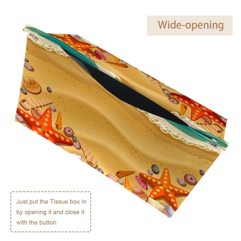 2 Pack Tissue Box Cover Holder, Shells on Beach Rectangle