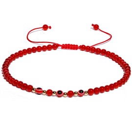 XHUUU Evil Eye Charms Beaded Anklet Protection Beach Foot Gemstones Crystals and Healing Stones Ankle Bracelets for Women Adjustable (Red Agate)