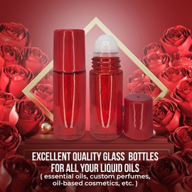 Roll on Empty Refillable 30 Ml Glass Bottles - Present Your Essential or Fragrance Oils in an Elegant Bottles - Durable Glass Material in Affordable Price Bottles - Romeriza.inc (4 Pack, Red)