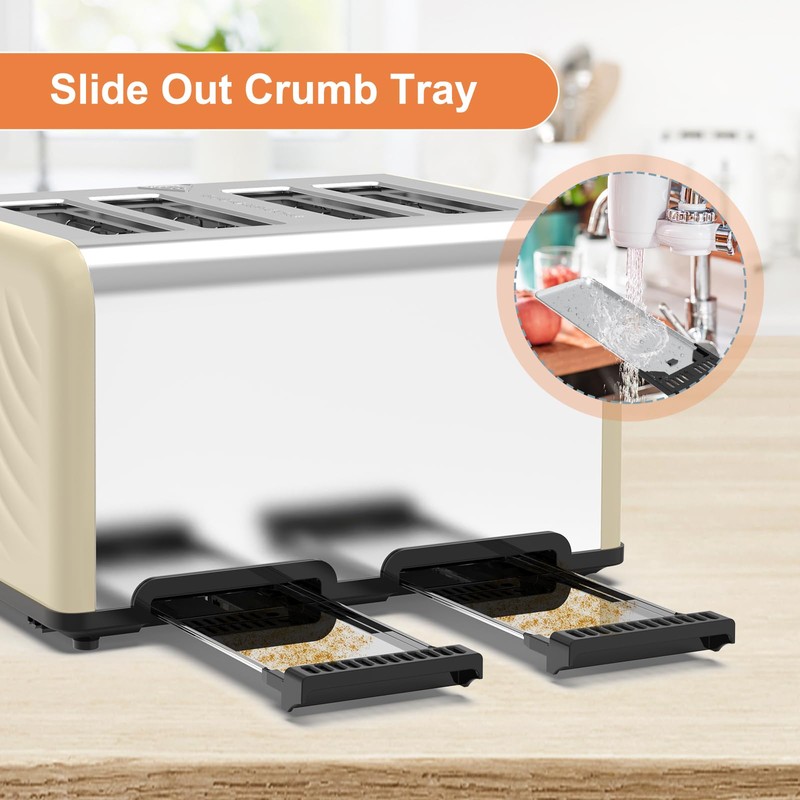 Toaster 4 Slice, KitchMix Bagel Stainless Toaster with LCD Timer,