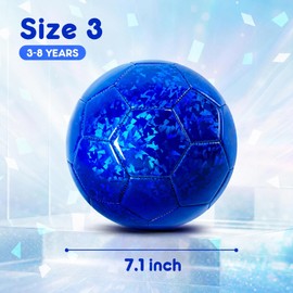 Paokoo Kids Soccer Ball Size 3, Blue Glitter Training Ball with Pump