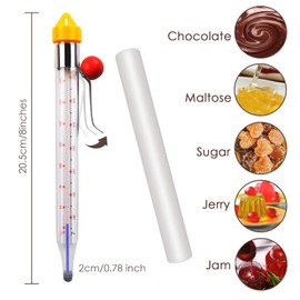 Candy Thermometer Sugar Thermometer with Pot Clip 8 Inches Syrup Thermometer with Hanging Clip Kitchen Accessories for Baking, Cooking, Making Jam, Jelly, Candle