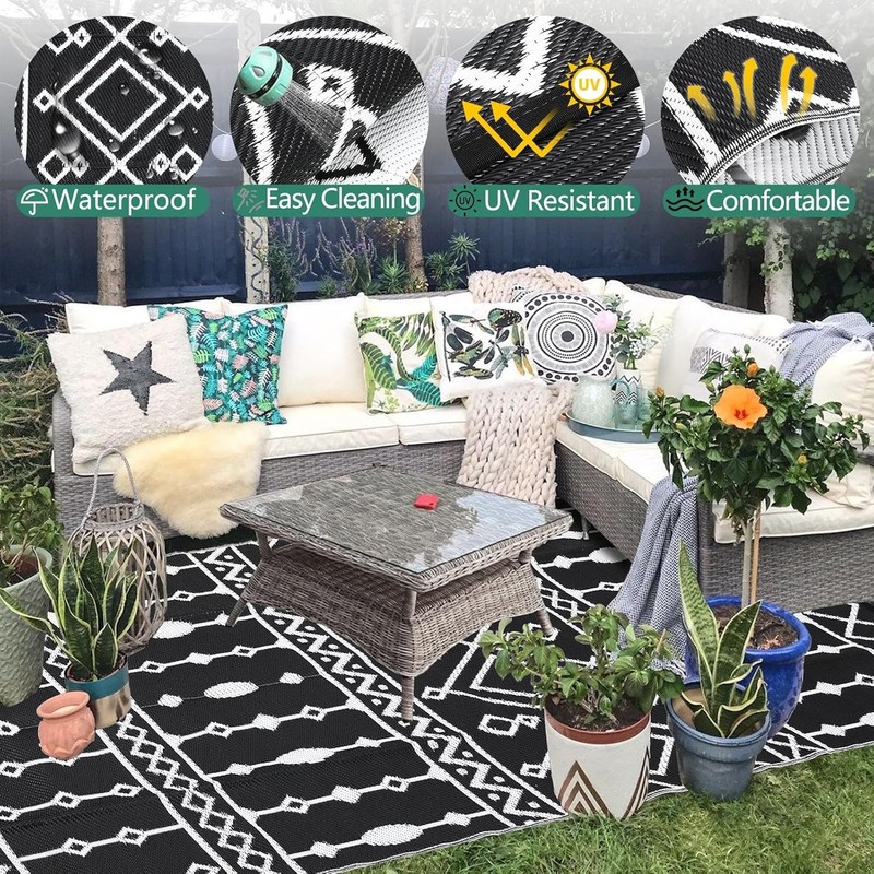 GarveeLife Outdoor Rug for Patio, 8x10FT Reversible Plastic Straw Rug,