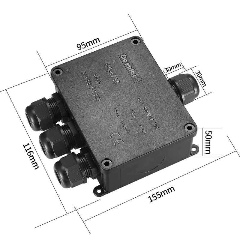 Electrical Junction Box, Waterproof IP68 4-Way External Junction Box, Cable