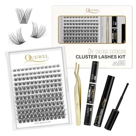 QUEWEL DIY Lash Extension Kit, 144 Pcs Lash Cluster with Cluster Lashes Tweezer, Lash Bond and Seal Waterproof, Clusters Lash Glue Remover Easy to Apply DIY Lash Extensions at Home(XJ-RR-DH-02)