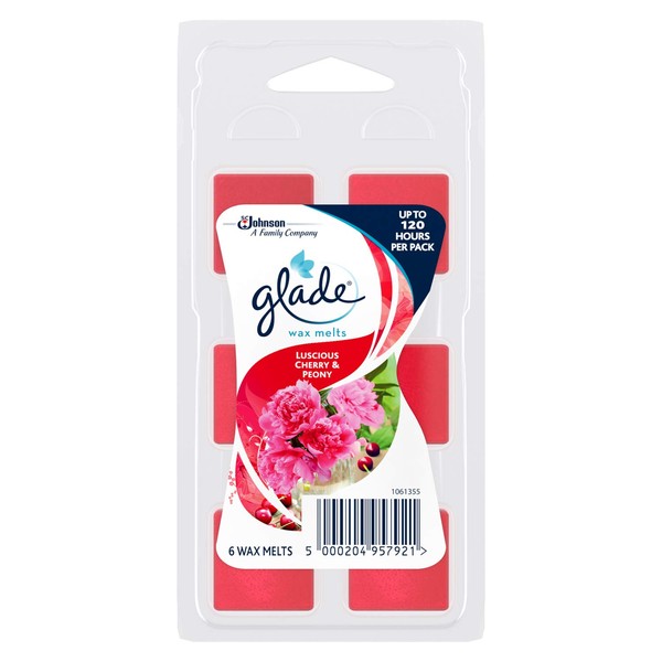 Glade Wax Melts Refills, Room Aromatherapy Wax with Essential Oils, Cherry & Peony, 6 Refills