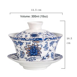 Eplze 10oz Large Gaiwan, Ceramic Teacup, Chinese Traditional Gaiwan (1#)