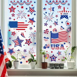 9 Sheets Patriotic Window Clings 2025 4th of July Window Decorations USA Window Decals Independence Day American Flag Window Stickers for School Home Party Glass Mirror Decoration