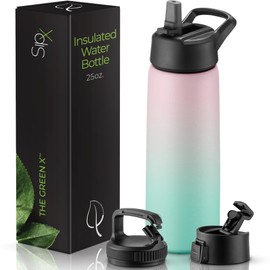 SIPX™ 25 oz Insulated Water Bottle with 3 Lids – Leakproof Stainless Steel, Triple Insulated – Cold 24 Hours/Hot 12 Hours – Durable Bottle for School, Gym, Travel – Gradient Mint Pink