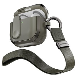 MagEasy AirPods 4 Compatible Case, Shockproof, Drop Prevention, Strap Included, Cover, Lock, Wireless Charging, Compatible with AirPods 4, 4th Generation, Case Odyssey with Wrist Strap, Metal Green