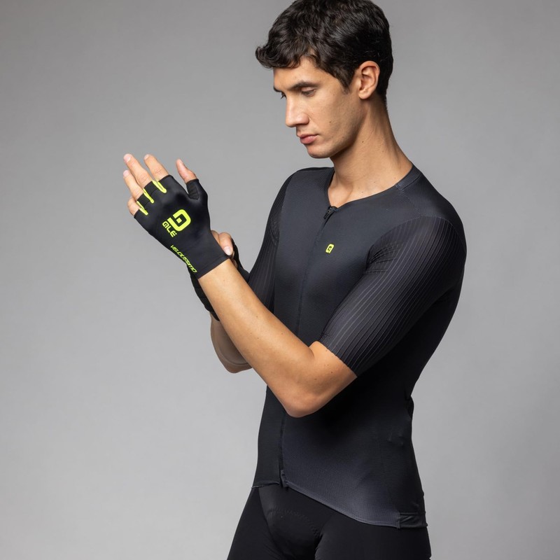 Alé Cycling Unisex Velocissimo Crono Summer Gloves, Black/Fluo Yellow, XXL