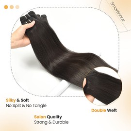 Jet Black Sew in Weft Extensions #1 Human Hair Hand Tied Weft Hair Extension Double Weft Remy Hairs Bundles for Women Silky Straight 100Grams 20 Inch Real Human Hairs Sew in Hair Extension