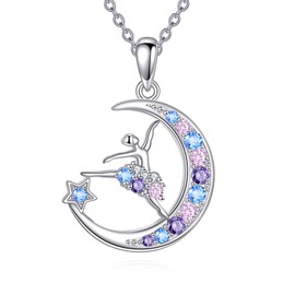 YAFEINI Ballerina Necklace 925 Sterling Silver Moon Ballet Necklace Ballet Dance Jewelry Gifts For Women
