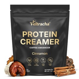 Veltracha Protein Coffee Creamer, Coffee Supplement with Collagen, Cinnamon, L-Theanine & Functional Mushrooms, Non-Dairy & Keto-Friendly MCT Creamer for Energy & Gut Health, 30 Servings