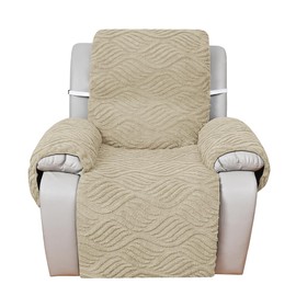 W WWEENUO Recliner Chair Covers, Wave Jacquard Soft Plush Sofa Protective Cover with Adjustable Elastic Straps, Washable Non-Slip Furniture Protector for Kids, Dogs, Pets (Khaki, Single)