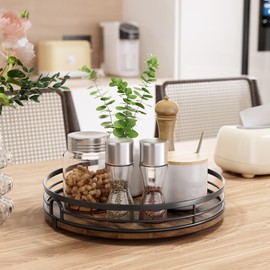 LAMU 12'' Lazy Susan Turntable Organizer for Cabinet, Round Wood Lazy Susan for Table Top, Countertop, Kitchen, Pantry, Spice, Bathroom Vanity, Decor