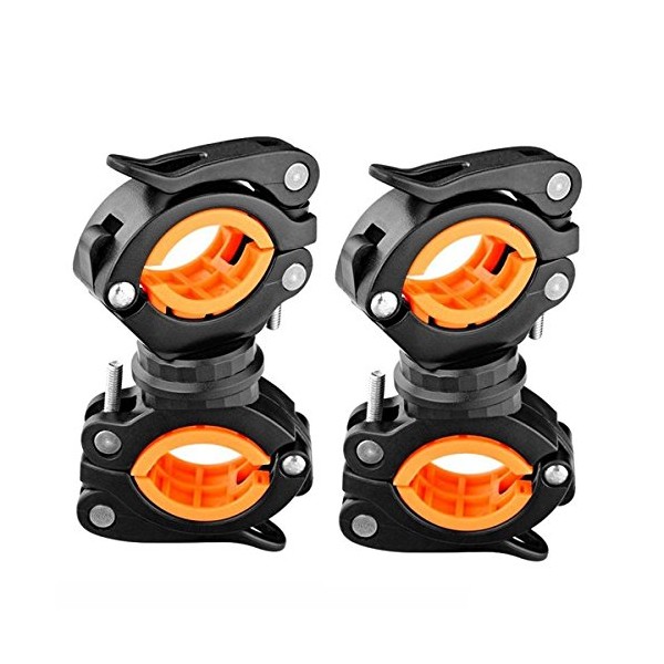 Vonpri [2 Pack] Flashlight Holder, Mount Bicycle Mounting Bracket Flashlight Holder Torch Clip 360º Rotation (Orange)