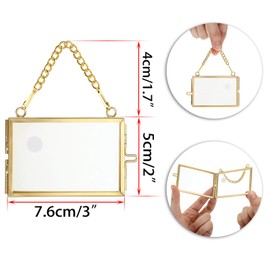 JuxYes Set of 4 Mini Brass Wall Hanging Photo Frame, Golden Glass Hanging Picture Artwork Display Frame, Double Glass Floating Frame Style Gallery Wall Frame for Picture, Pressed Flower, Poster, etc
