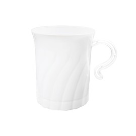 Party Essentials Disposable Plastic 8 oz. Swirled Cups With Handle for Coffee/Tea/Dessert/Fruit/Punch Drinks, White, 20 Count