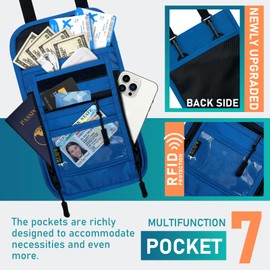 sundee Travel Neck Wallet with Double Zippers, RFID Blocking Passport Holder with Adjustable Neck Strap for Men and Women to Keep Cash, Credit Cards and Travel Documents Safe, Dark Blue, Small,