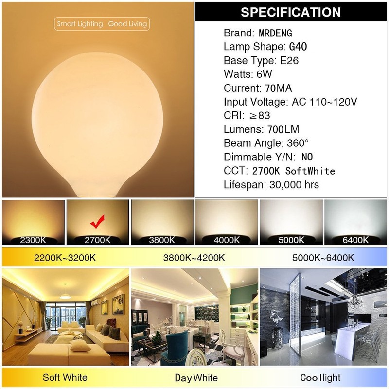 MRDENG Globe Light Bulbs 60 Watt Replacement for Decorative,E26 Dimmable