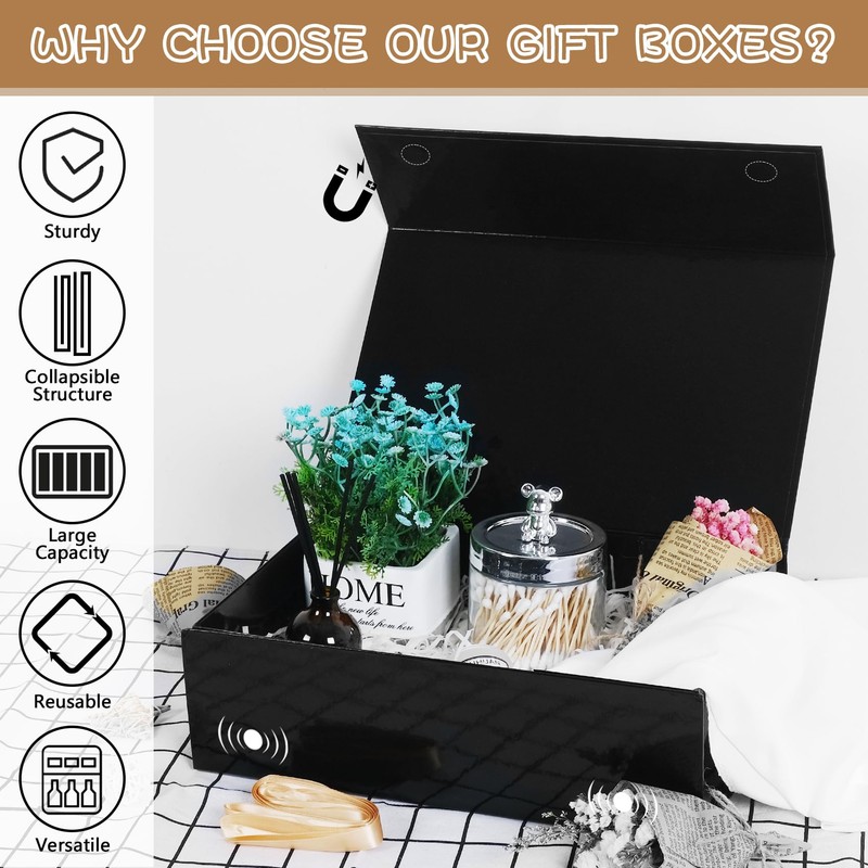 RayofSun Black Gift Boxes with Magnetic Lids for Presents Large