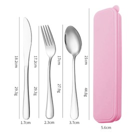 GSHLLO Stainless Steel Travel Utensils Set Camping Fork Spoon Knife Set Portable Reusable Utensils Set Camping Cutlery Set Work Flatware with Case for Outdoor Pink