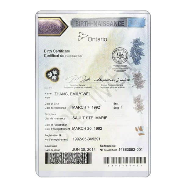 Sturdy Clear Plastic Birth Certificate Holder for Newborn Baby Documents