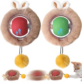 YOUYIKE Pack of 2 Interactive Cat Toy, Dog Ball Toy with Rope, Interactive Cat Toy, Self-Rotating with Stretchy Plush Tail for Cats of All Sizes and All Ages