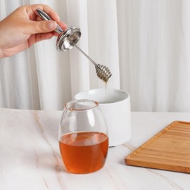 Manshan Honey Pot with Stainless Steel Dipper and Lid – No Drip Honey Dispenser, Glass Honey Container with Integrated One-Piece Design