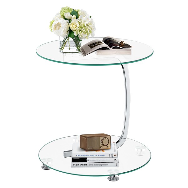 Nidouillet Round Coffee Tables, 2-Tier Glass Top Circle Coffee Table,