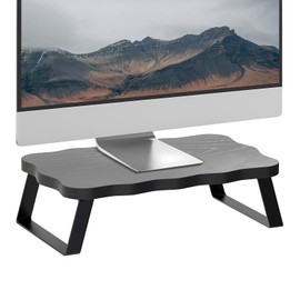 ZORVIDSON Monitor Stand Riser, Wooden Computer Stand for Desk, Wood and Steel Multi-Purpose Desktop Storage Laptop Riser Desk Shelf for Computer, Laptop, PC, Printer, 15.75 x 9.45 x 3.94 Inch Length (Black/1 Pack)