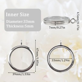 WANDIC 4 Pcs Shiny Photo Charms Silver Round Memory Locket Pendants Bridal Wedding Bouquet Charms for Photo or Decoration 40mm
