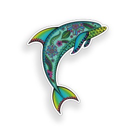 Real Sticky Green Groovy Dolphin Sticker Ocean Beach Sun Cup Car Vehicle Window Bumper Decal