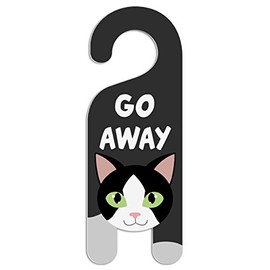 GRAPHICS & MORE Black and White Cat Do Not Disturb Plastic Door Knob Hanger Sign - Go Away