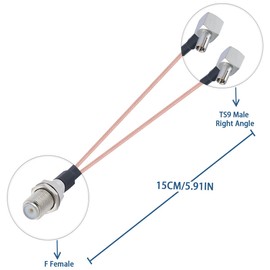 POBADY F Female to Dual TS9 Male Right Angle Connector Coaxial Cable F Type Connector Splitter Cable 50 Ohm F to Dual TS9 Connector Y Type RG316 6IN/15CM Low Loss Pigtail Cable