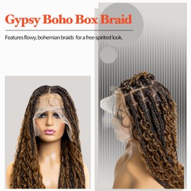 RAHELMO Gypsy Boho Box Braided Wig - Synthetic Knotless Braided Wigs for Black Women - Full Lace Square Parted, Glueless Wig with Natural Baby Hair (#613 Platinum Blonde, 24")