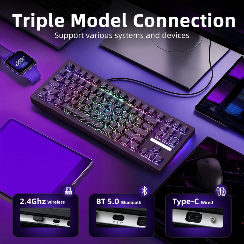ZORNHER ZH870 Wireless Mechanical Gaming Keyboard,80% Black Custom Creamy Sound