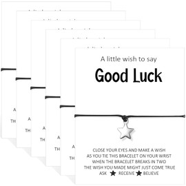Otuuz 6 Pcs Good Luck Gifts Adjustable Unisex Wish Bracelets with Black Rope Lucky Charm Cards for Teacher (Classic Style)