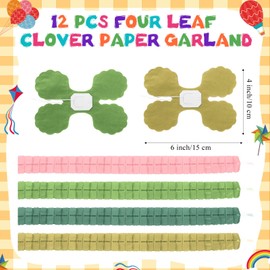 Funrous 12 Pcs Wedding Hanging Decorations Wedding Party Paper Streamers Garland Four Leaf Clover Paper Flowers Pink Green Gold Backdrop for Birthday Baby Bridal Shower