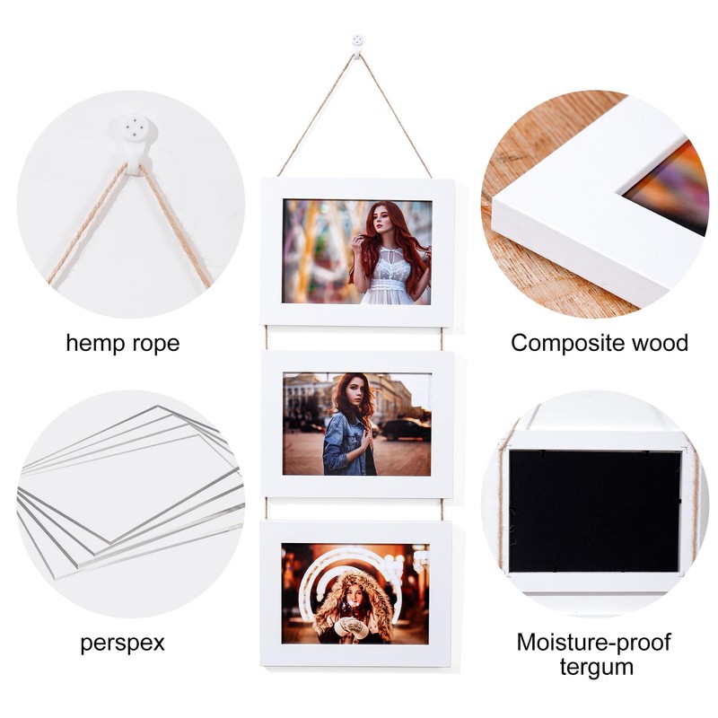 5x7 Wall Hanging Picture Frames, White 3 Opening Collage Photo
