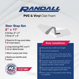 Door Weatherstripping Set with PVC Carrier and Foam Gasket in White | Door Draft Stopper for Sides and Top | Foam Weather Stripping Door Seal | Two 7 Foot and One 3 Foot Piece Fits Most Doors